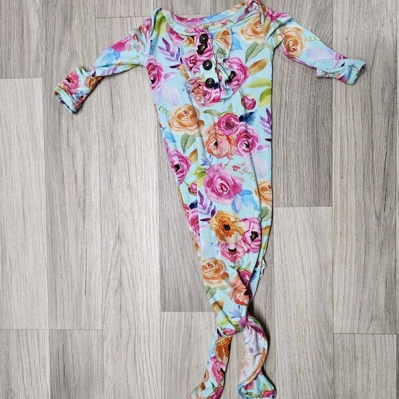 Gigi & Max Blue Floral Newborn Gown Colorful Knotted Bamboo - Picture 3 of 7